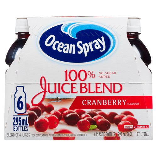 Ocean Spray Juice Blend No Sugar Added Cranberry 6 x 295 ml (bottles)