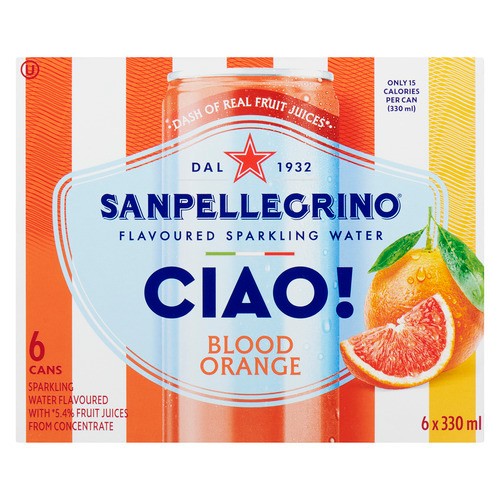 Sanpellegrino CIAO! Flavoured Sparkling Water Blood Orange 6 x 330 ml (cans)