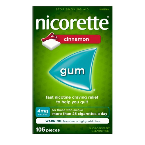 Nicorette Gum Nicotine 4 mg Cinnamon Flavour Quit 105 Pieces