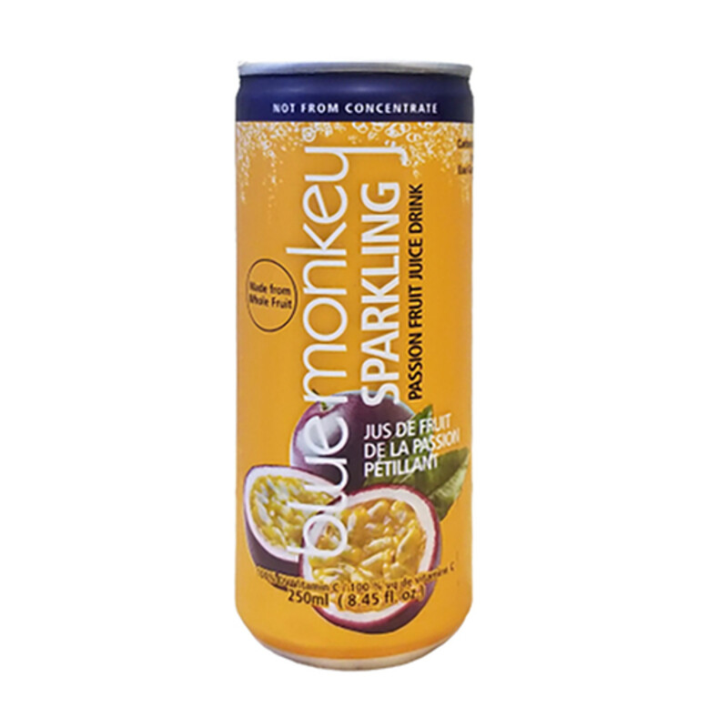 Blue Monkey Sparkling Juice Passion Fruit 4 x 250 ml (cans) Voilà Online Groceries & Offers