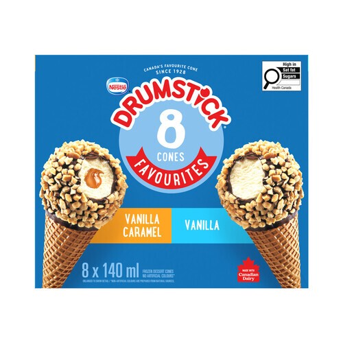 Nestlé Drumstick Frozen Dessert Cones Vanilla & Vanilla Caramel 8 x 140 ml