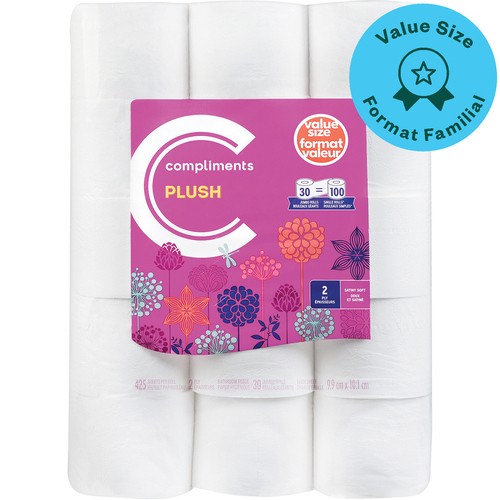 Compliments Bathroom Tissue Plush 2-Ply 30 Rolls x 425 Sheets