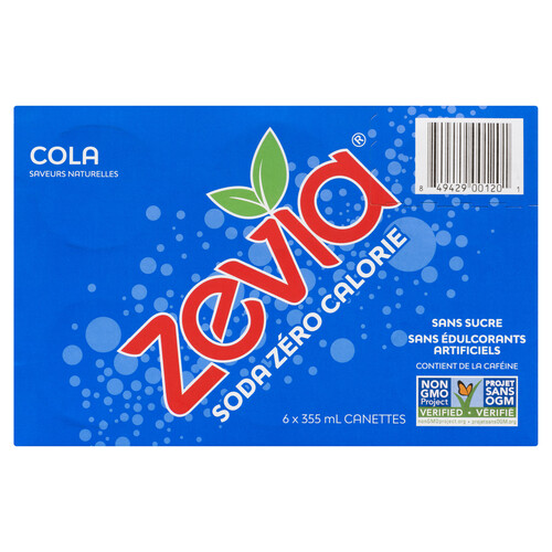 Zevia Zero Calorie Soft Drink Cola Natural 6 x 355 ml (cans)