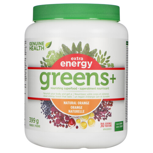 Genuine Health Greens+ Extra Energy Nourishing Superfood Powder Natural Orange 399 g
