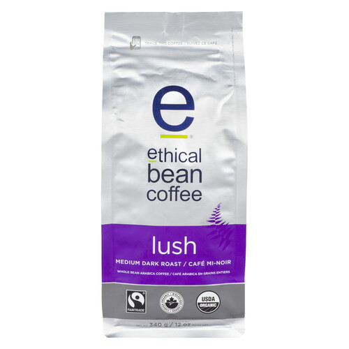 Ethical Bean Organic Whole Bean Coffee Lush Medium Dark Roast 340 g
