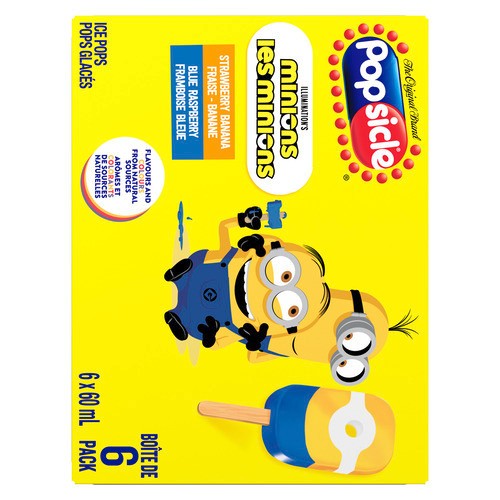 Popsicle Minions Ice Pops Strawberry, Banana & Blue Raspberry 6 x 60 ml