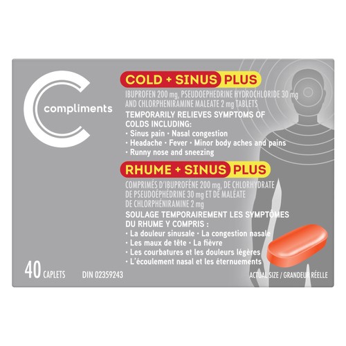 Compliments Cold And Sinus Plus Caplets 40 Count