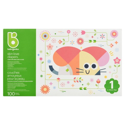 Babyganics Skin Love Diapers Size 1 100 Count