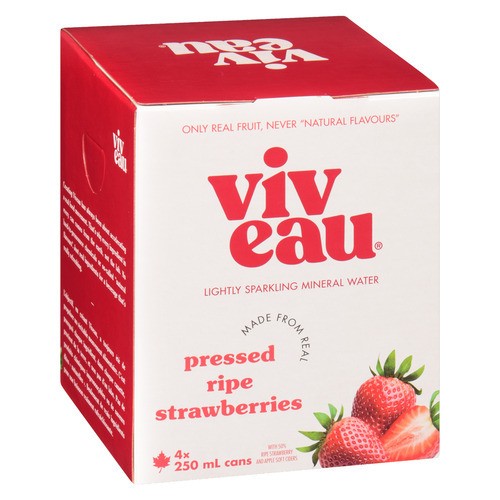 Viveau Sparkling Water Ready To Drink Strawberry 4 x 250 ml (cans)