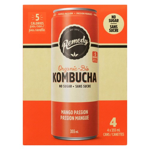 Remedy Organic Kombucha Mango Passion 4 x 355 ml (cans)