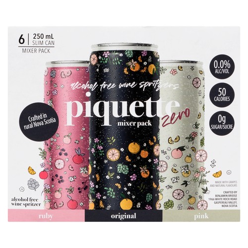 Piquette Zero Alcohol-Free Wine Spritzer Mixer Pack 6 x 250 ml