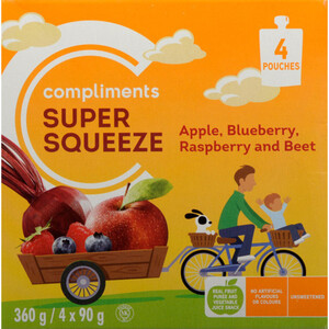 Compliments Super Squeeze Snack Pouch Apple Blueberry Raspberry & Beet 4 x 90 g