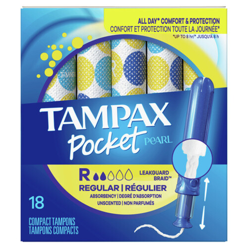 Tampax Pocket Pearl Tampons Regular Unscented 18 Count