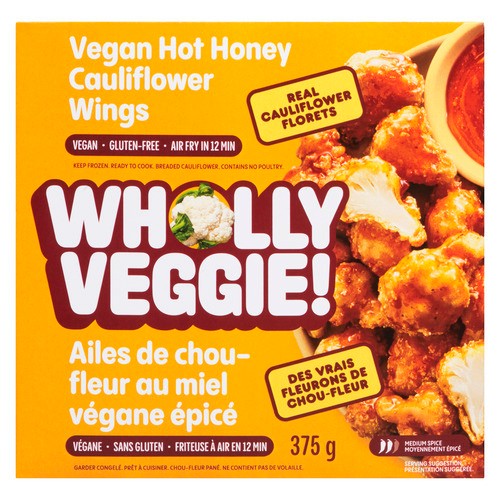 Wholly Veggie Vegan Plant Based Gluten-Free Frozen Cauliflower Wings Hot Honey 375 g