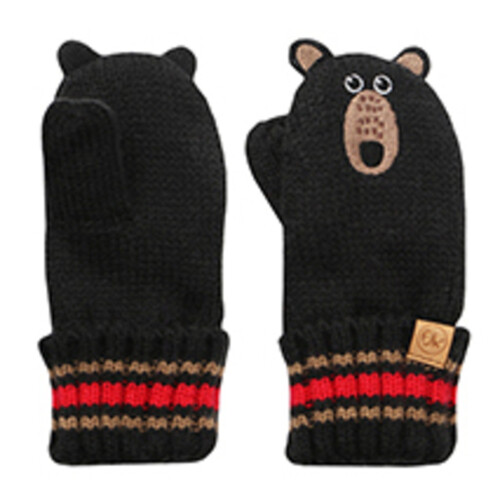 FlapJack Knitted Baby Mittens Black Bear Small 1 Pair