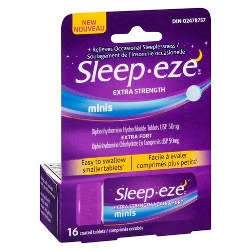 Sleep-Eze Diphenhydramine Hydrochloride USP 50 mg Extra Strength Minis 16 Tablets
