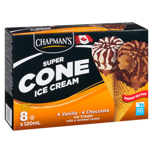 Chapman's Super Cone Ice Cream Vanilla & Chocolate With Caramel 8 x 120 ml