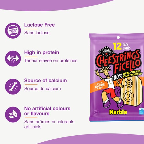 Black Diamond Lactose-Free Cheestrings Marble 12 Pack 252 g