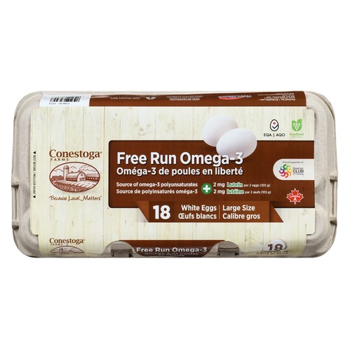 Conestoga Farms White Eggs Free Run Omega-3 Large 18 Count