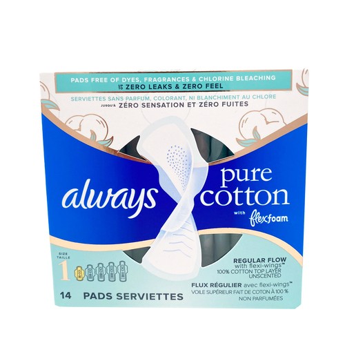 Always Pure Cotton Pads Regular With Wings Unscented 14 Count