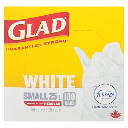 Glad Garbage Bags White Fresh Clean Scent 25 L 100 Bags