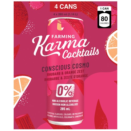 Farming Karma Cocktails Non-Alcoholic Conscious Cosmo Rhubarb & Orange Zest 4 x 285 ml