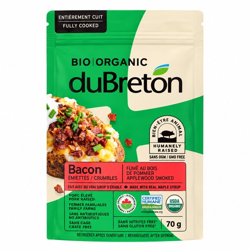 DuBreton Organic Bacon Crumbles Fully Cooked 70 g