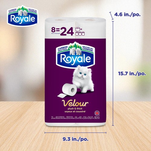 Royale Velour Toilet Paper 2-Ply 8 Rolls x 213 Sheets