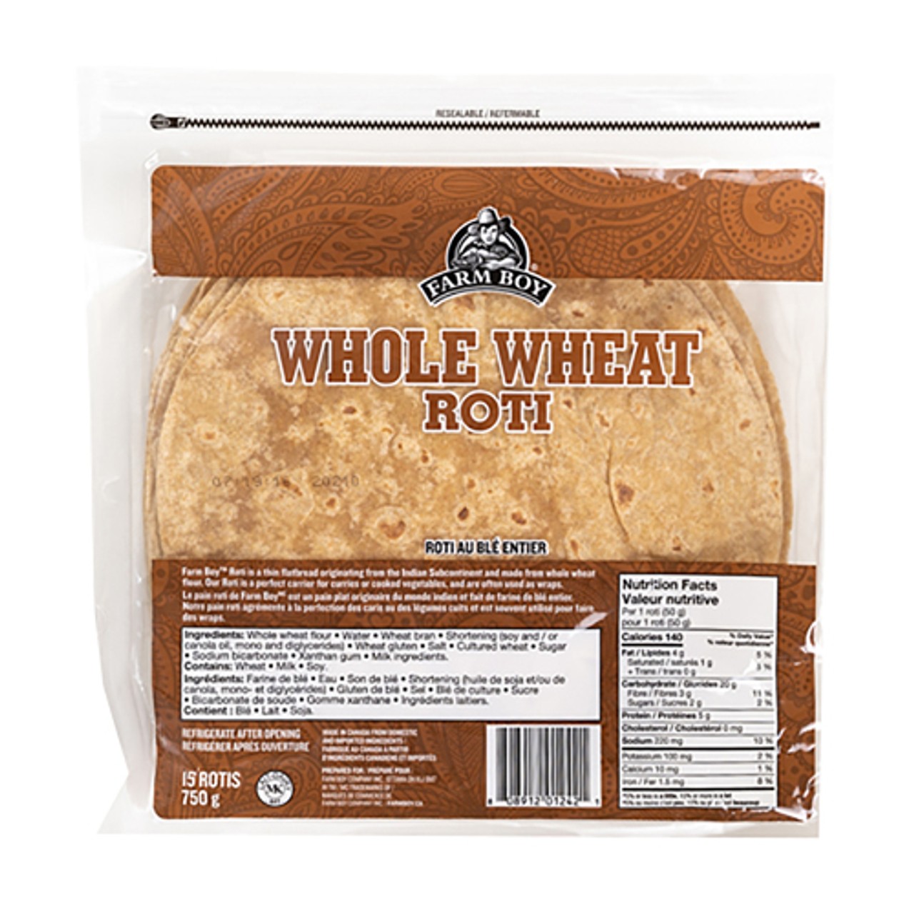 Kcb Wheat Roti Farm Boy Whole Wheat Roti 750 g - Voilà Online Groceries & Offers