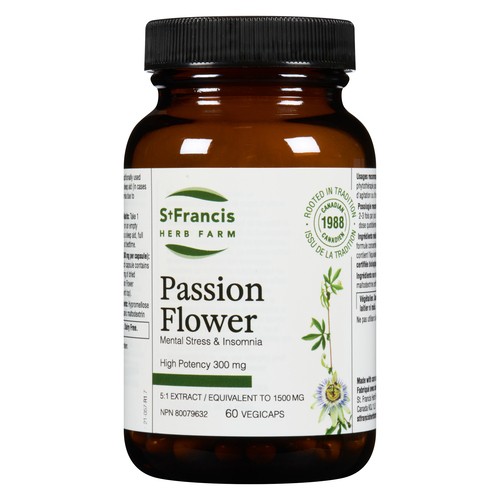 St. Francis Herb Farm Mental Stress and Insomnia Relief Passion Flower 60 Vegetable Capsules