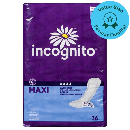 Incognito Maxi Pads Overnight Value Size 36 Count 