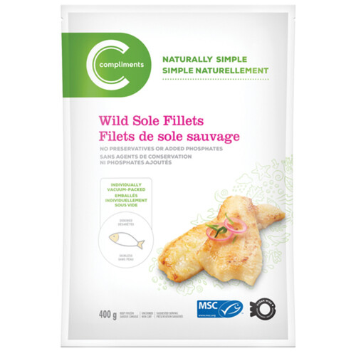 Compliments Naturally Simple Frozen Wild Sole Fillets 400 g