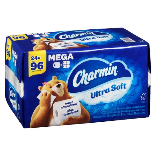 Charmin Toilet Paper Ultra Soft 2-Ply 24 Mega Rolls x 244 Sheets