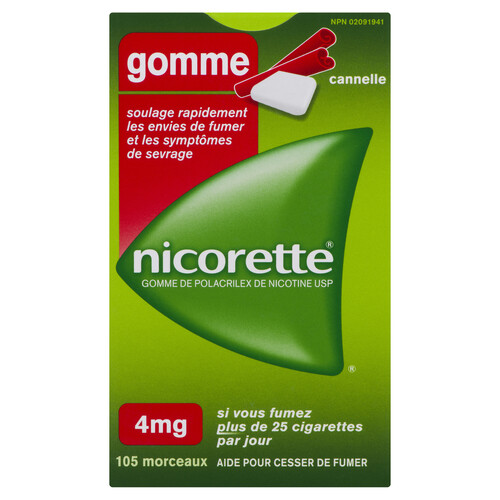 Nicorette Plus Chewing Gum Anti-Smoking Aid Cinnamon 4 mg 105 EA