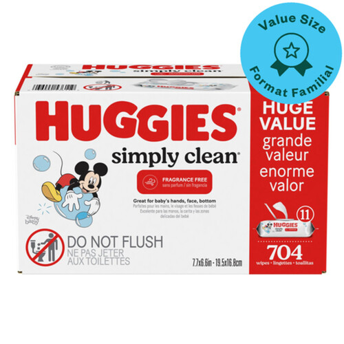 Huggies Baby Wipes Simply Clean Unscented Flip-Top Pack 704 Count