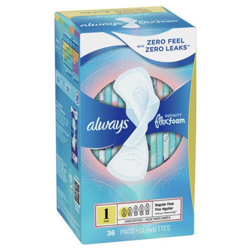 Always Infinity Flex Foam Pads Regular  Size 1  With Wings Unscented 36 Count