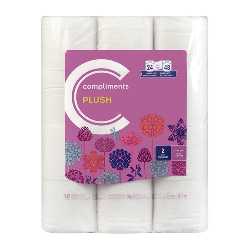 Compliments Bathroom Tissue Plush 2-Ply 24 Rolls x 242 Sheets