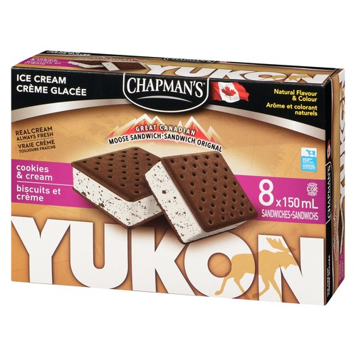 Chapman's Great Canadian Yukon Cookies And Cream Ice Cream Sandwiches 8 EA