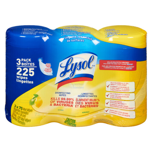 Lysol Disinfectant Wet Wipes Citrus 3 x 75 Count