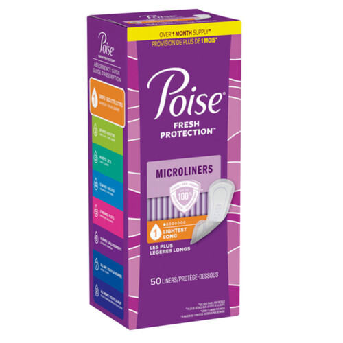 Poise Microliners Panty Liner Long 50 Count