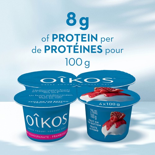 Oikos 2% Greek Yogurt Fruit On Bottom Raspberry Pomegranate 4 x 100 g
