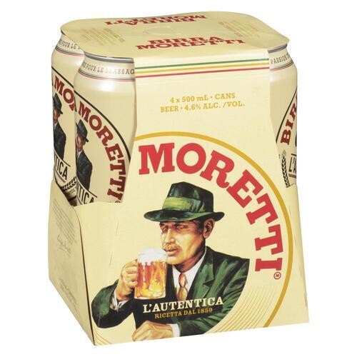Moretti L'Autentica Beer 4.6% Alcohol 4 x 500 ml (cans)