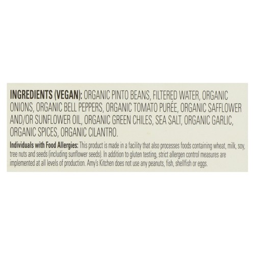 Amy's Kitchen Organic Canned Refried Beans With Green Chilis 398 ml