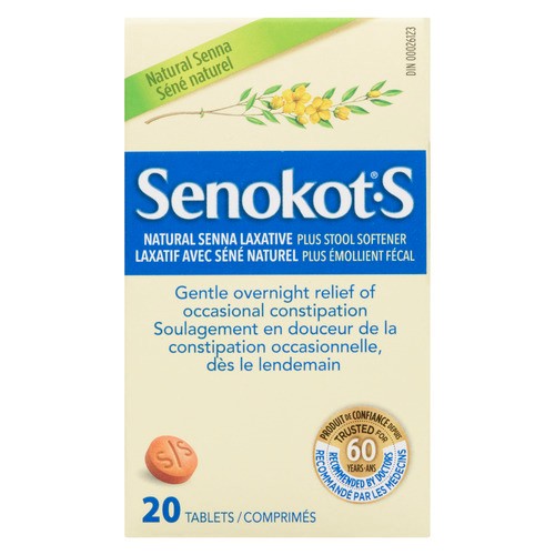 Senokot-S Natural Senna Laxative Plus Stool Softener Tablets 20 Count