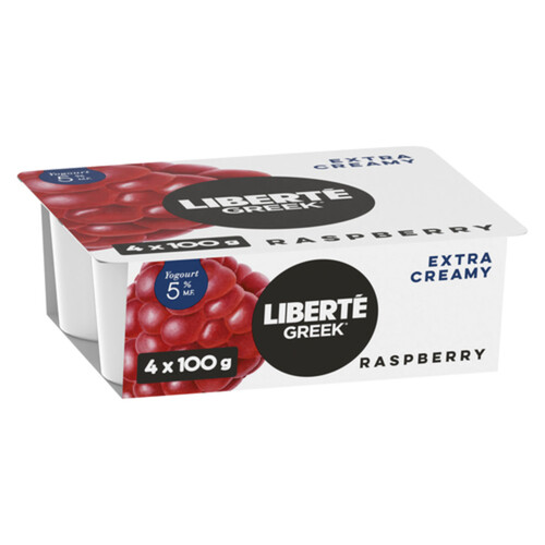 Liberté Greek 5% Extra Creamy Yogurt Raspberry High Protein 4 x 100 g