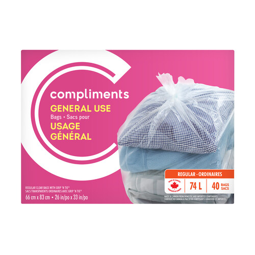Compliments Garbage Bags Clear Regular 74 L 40 Bags