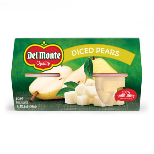 Del Monte Fruit Cups Diced Pears In Juice 4 x 107 ml