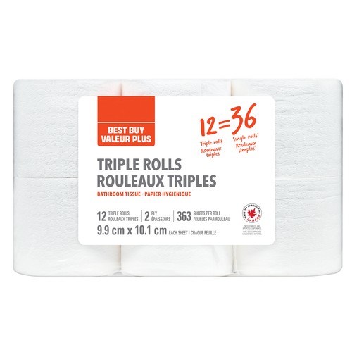 Best Buy Toilet Paper 2-Ply 12 Triple Rolls x 363 Sheets 