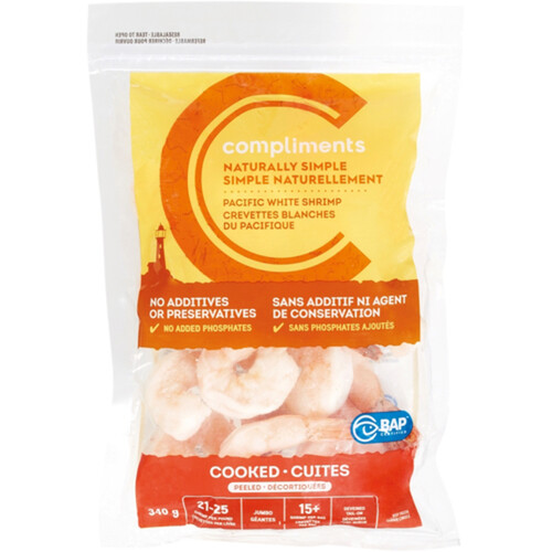 Compliments Frozen Shrimp Cooked & Peeled Pacific White (21-25) 340 g