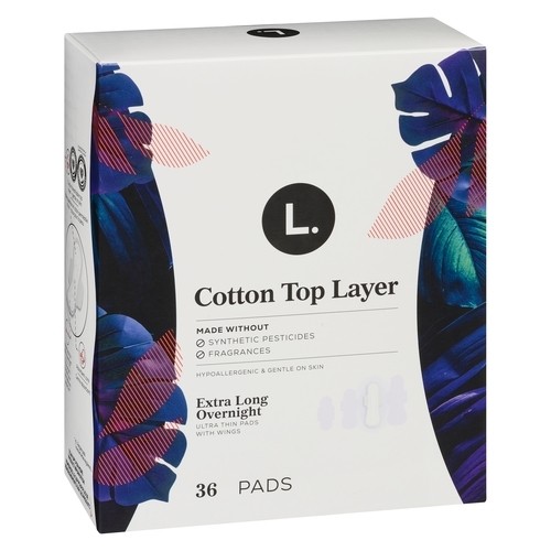 L. Ultra Thin Pads Extra Long Overnight Cotton Top Layer 36 Count